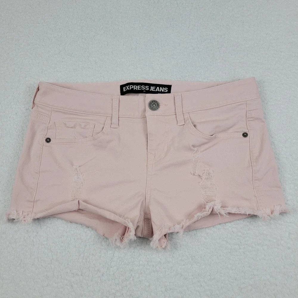 Express Jeans Stretch Cutoff Shorts Womens 2 Pink Cotton Blend Summer Casual